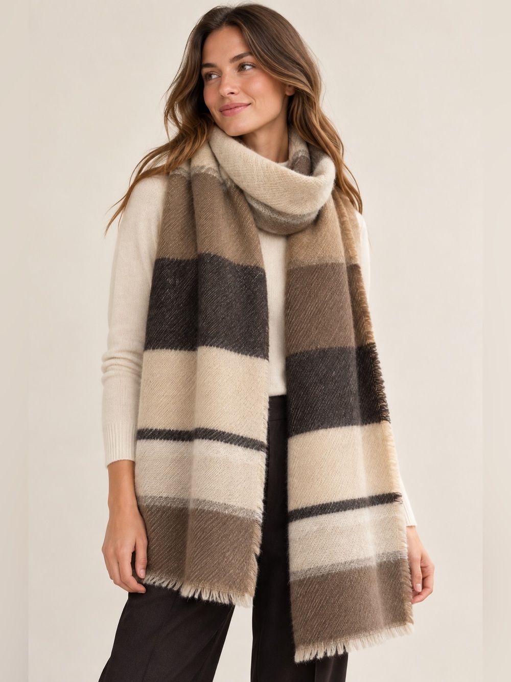 Zara Oversized Blanket Scarf  Striped Fringe Wrap Shawl Quiet Luxury Fall Winter